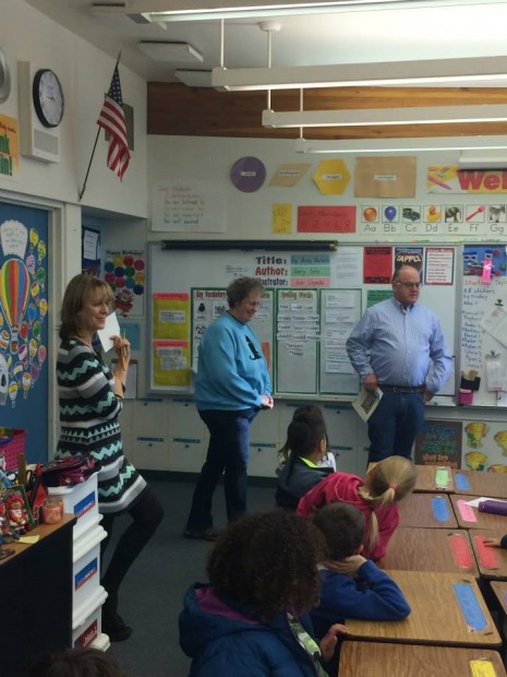 The Chapmans visit Ms. Dunn's second graders.