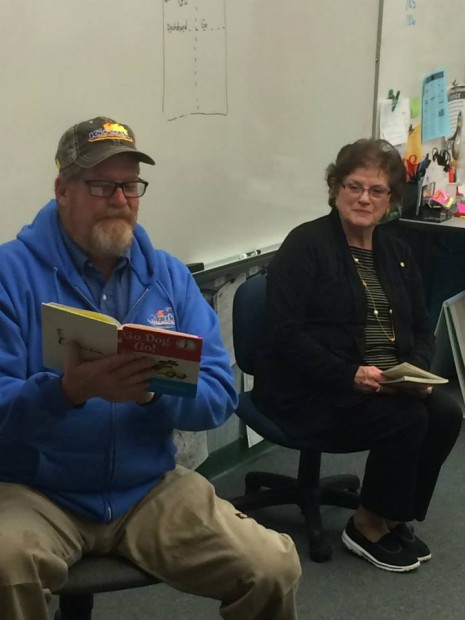 Wade Workman and Penny Artz read to Ms. Kerby's class at McKinley school.